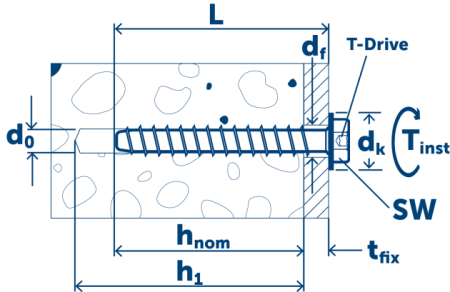 Анкер-шуруп по бетону SCS HEX 8X90 с антикоррозионным покрытием ML
